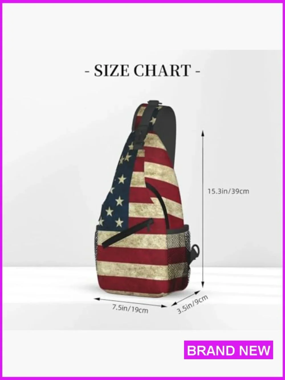 Vintage USA Flag Sling Crossbody Backpack Adjustable Strap Travel Daypack Casual